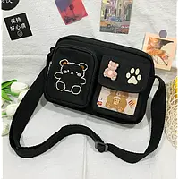 Сумка підліткова дитяча містка корейський стиль аніме та k-pop з ведмедиком чорний колір