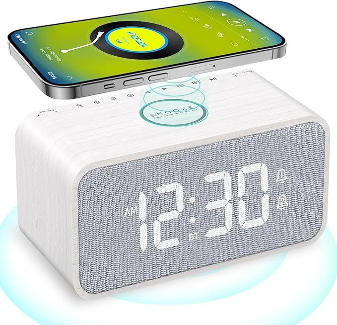 Дерев'яний будильник Anjank AC201BT з радіоприймачем та Bluetooth. Бездротова зарядна станція
