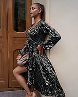 Женское платье на запах, в горошек, 42/46, черный, красный