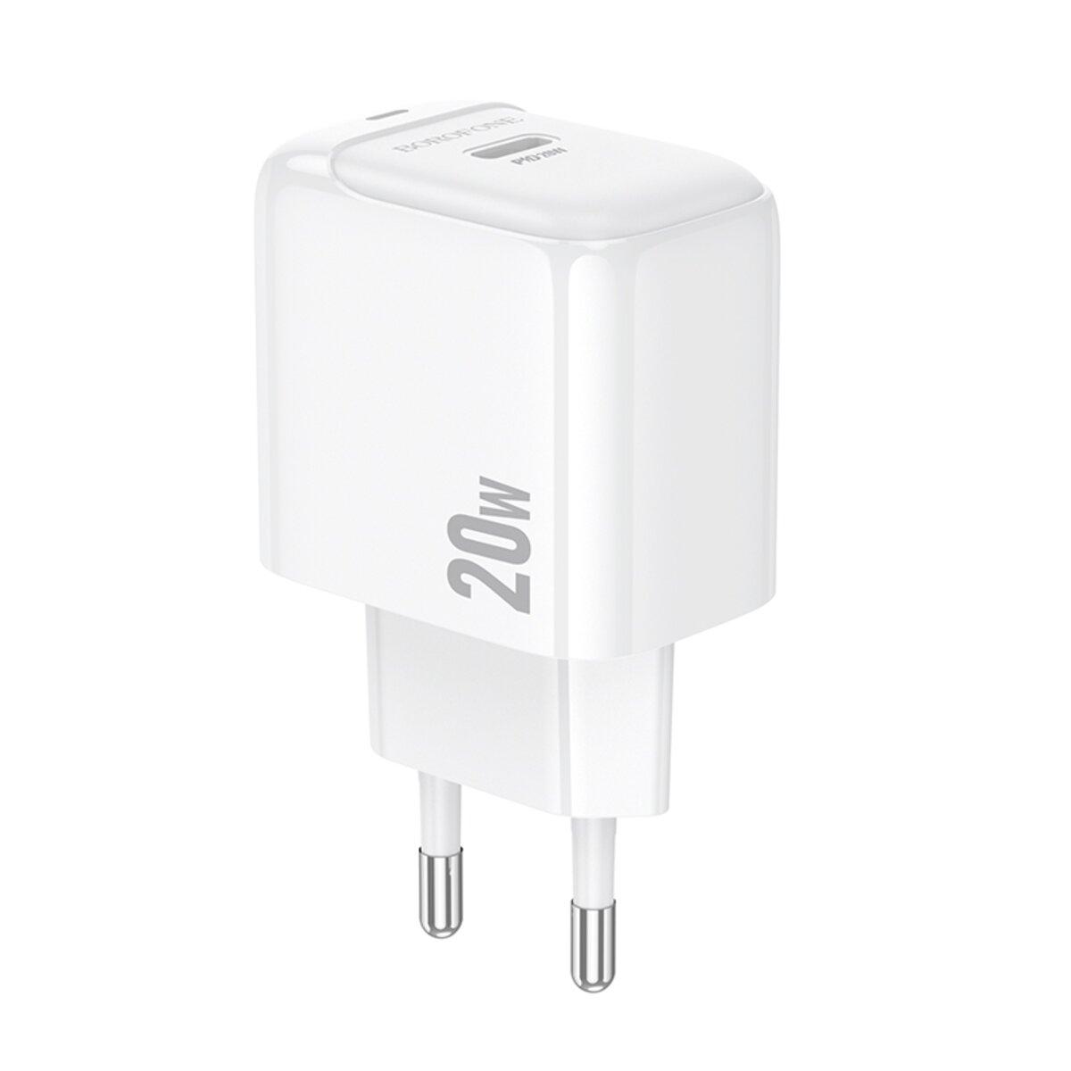 Мережевий зарядний пристрій BOROFONE BAS43A Potential single-port PD20W charger(EU) White, Type-C, 20W швидка зарядка, фото 1
