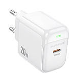 Мережевий зарядний пристрій BOROFONE BAS43A Potential single-port PD20W charger(EU) White, Type-C, 20W швидка зарядка, фото 3