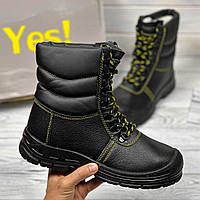 Спецвзуття берці на хутрі захисні, шкіряні робочі ударостійкі з метал підноском, взуття чоловіче робоче, польша