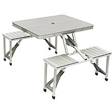 Стіл Bo-Camp Picnic Aluminium (1404579) з 4 стільцями алюмінієвий для кемпінгу максимальне навантаження 80 кг сріблястий