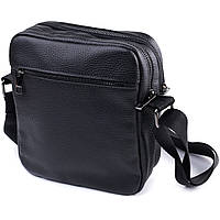 Мужская сумка мессенджер через плечо кожаная Shvigel черная с карманами и регулируемым ремнем