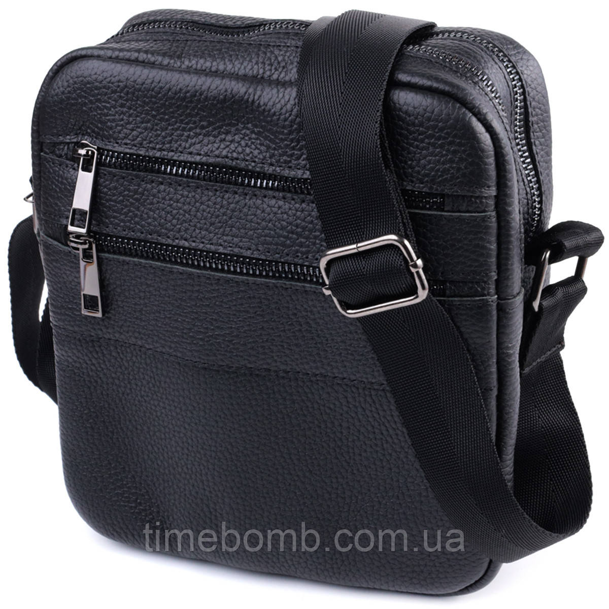 Чоловіча сумка месенджер із зернистої натуральної шкіри Shvigel 22847 Чорна
