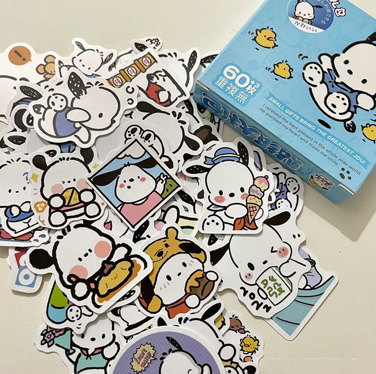 Набор наклейок Почако Почакко Pochacco стикери наклейки наліпки 60 шт Sanrio Блакитна упаковка, фото 1