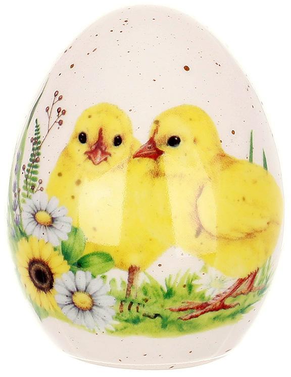 Великоднє керамічне яйце "Happy Easter" Курчата Ø7.5х10см, декоративне яйце