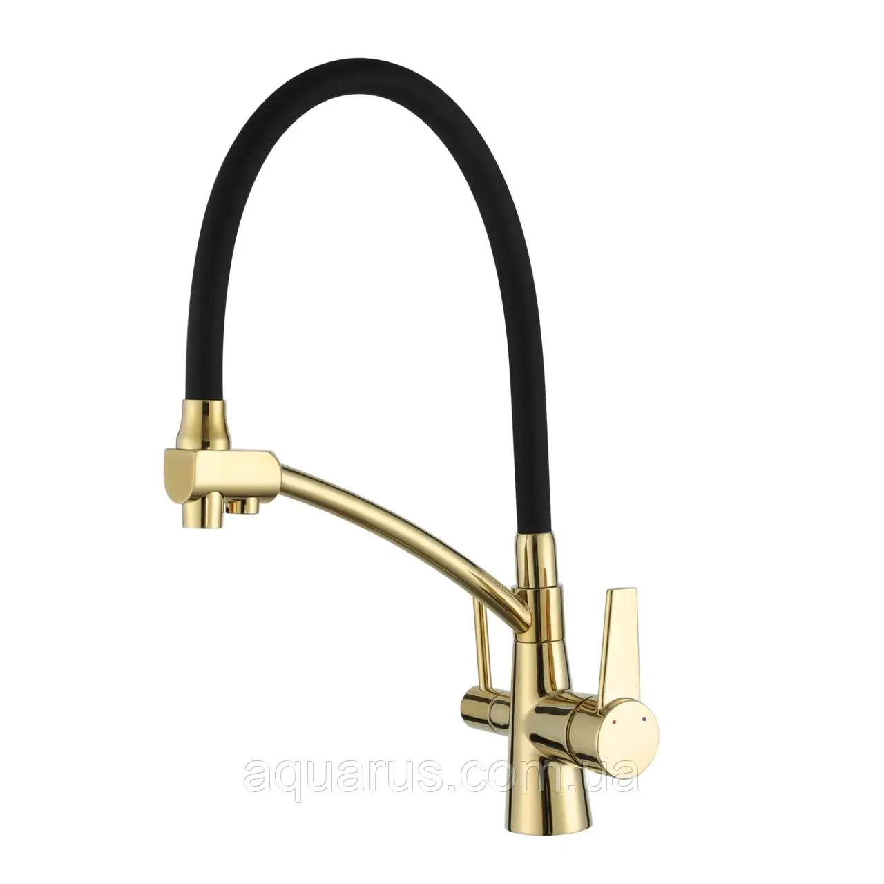 Змішувач для кухні з підключенням фільтра питної води GAPPO G4398-13, гнучкий вилив, золото/чорний