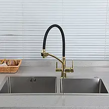 Змішувач для кухні з підключенням фільтра питної води GAPPO G4398-13, гнучкий вилив, золото/чорний, фото 2