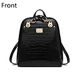 Сумка рюкзак жіноча лакова під рептилію (чорна), фото 2