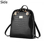 Сумка рюкзак жіноча лакова під рептилію (чорна), фото 3