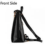 Сумка рюкзак жіноча лакова під рептилію (чорна), фото 4