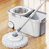 Швабра з відром, швабра-ледарка з автоматичним віджимом, відро на колесах, 4 змінні насадки в комплекті