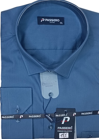 Батальна чоловіча синя сорочка Passero vd-0135 однотонна класична Туреччина з довгим рукавом, ошатна 3XL, фото 1