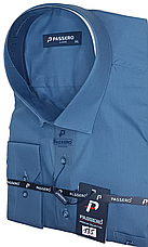 Батальна чоловіча синя сорочка Passero vd-0135 однотонна класична Туреччина з довгим рукавом, ошатна 3XL, фото 4
