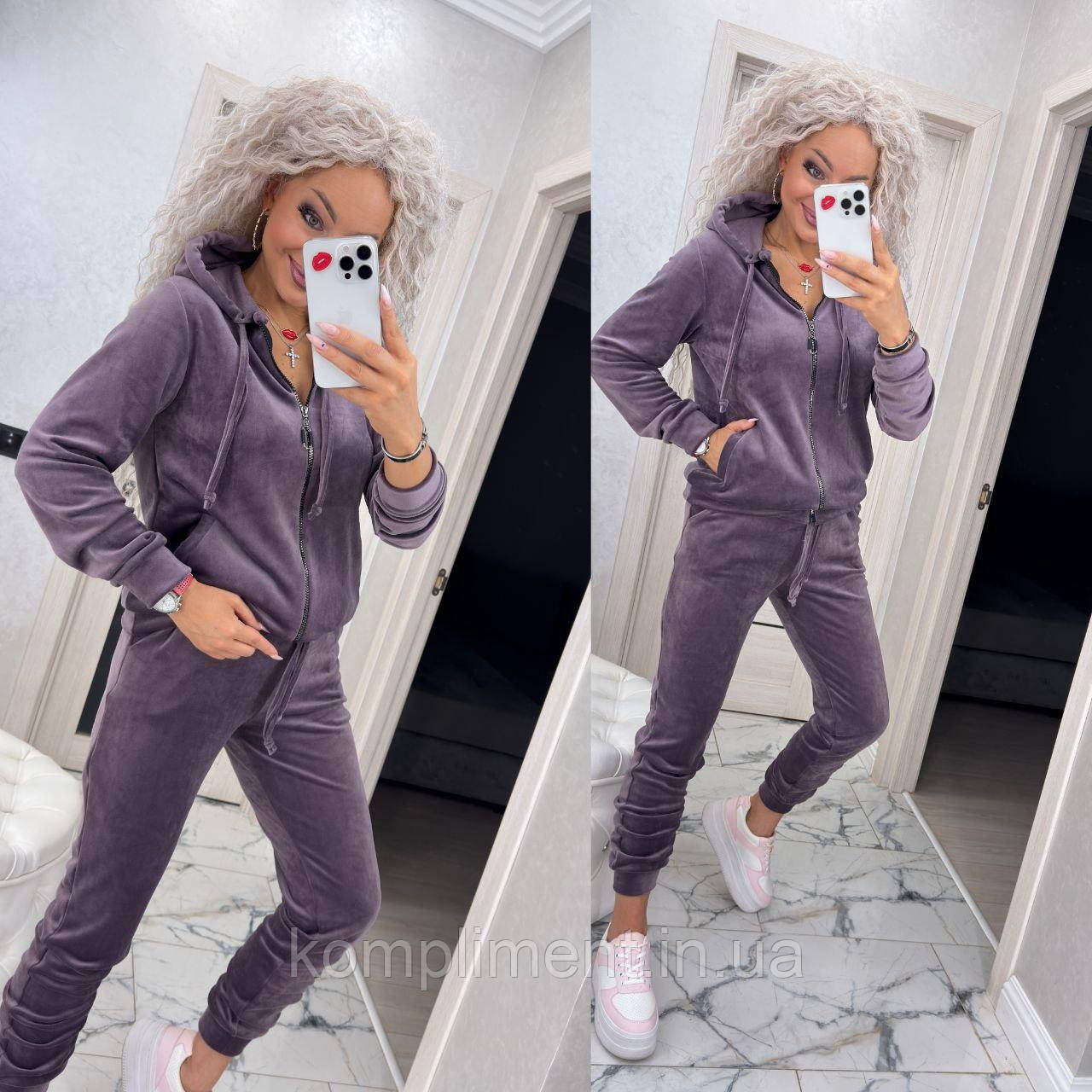 Жіночий утеплений спортивний велюровий костюм на хутрі, SE — 208М
