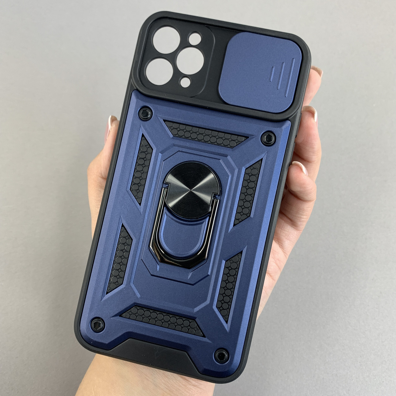 Чохол для Apple iPhone 11 Pro Max протиударний з підставкою зі шторкою на айфон 11 про макс синій crt