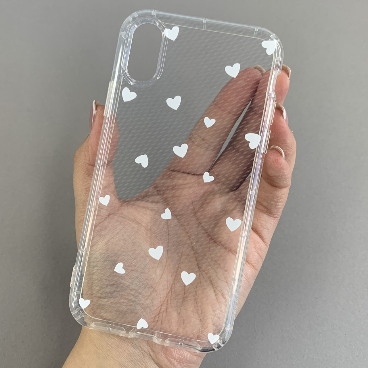 Чохол для Apple iPhone X / Xs чохол з білими сердечками на телефон айфон х / хс прозорий a01f