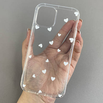Чохол для Apple iPhone 12 чохол з білими сердечками на телефон айфон 12 прозорий a01f, фото 1