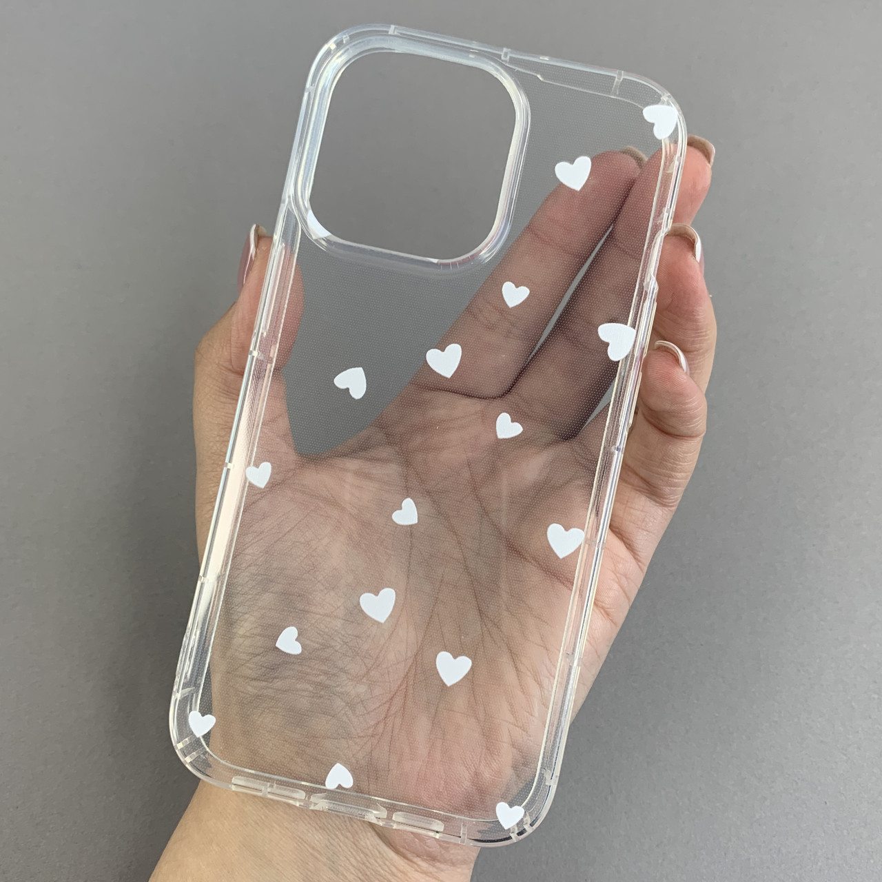 Чохол для Apple iPhone 13 Pro чохол з білими сердечками на телефон айфон 13 про прозорий a01f