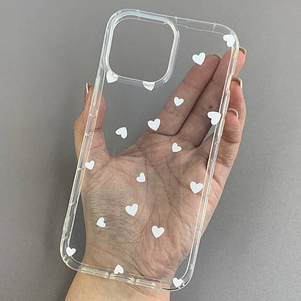 Чохол для Apple iPhone 13 Pro Max чохол з білими сердечками на телефон айфон 13 про макс прозорий a01f, фото 1