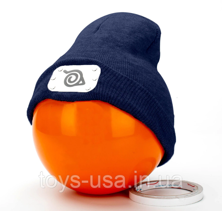 Демісезонна трикотажна шапка Коноха Наруто, темно-синій, розмір M (56-58), фото 1