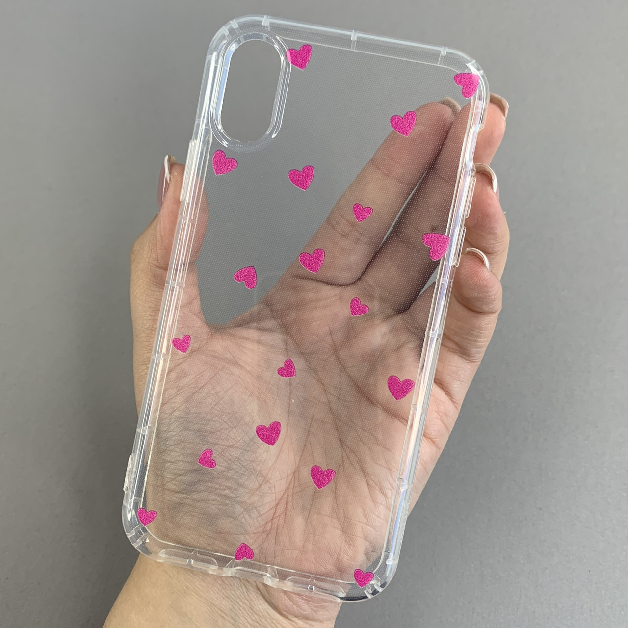 Чохол для Apple iPhone X / Xs чохол з рожевими сердечками на телефон айфон х / хс прозорий a01f