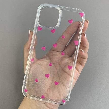 Чохол для Apple iPhone 13 чохол із рожевими сердечками на телефон айфон 13 прозорий a01f, фото 1