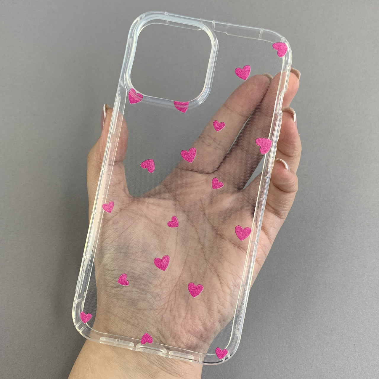 Чохол для Apple iPhone 13 Pro Max чохол із рожевими сердечками на телефон айфон 13 про макс прозорий a01f