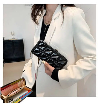 Гаманець жіночий чорний прямокутний стьобаний 9*19,5 см на блискавці Kay