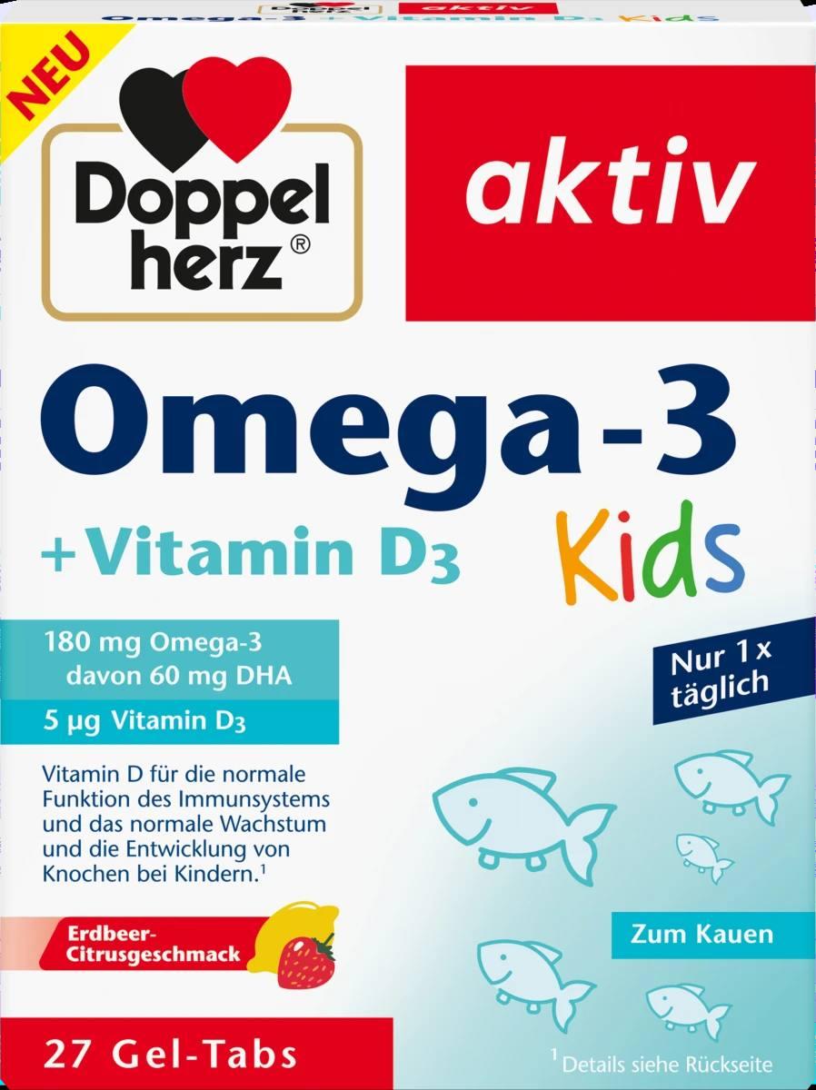 Дитячі жувальні вітаміни "Doppelherz Omega-3 + D3", смак фруктовий, від 4 років, 27 шт., Німеччина, фото 1