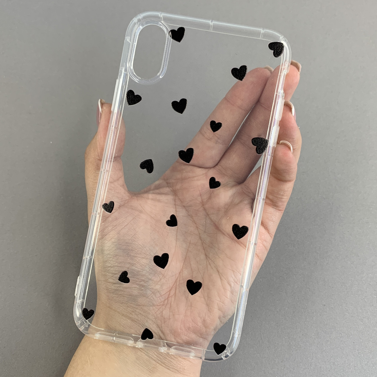 Чохол для Apple iPhone Xs Max чохол із чорними сердечками на телефон айфон хс макс прозорий a01f
