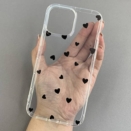 Чохол для Apple iPhone 13 Pro Max чохол із чорними сердечками на телефон айфон 13 про макс прозорий a01f, фото 1