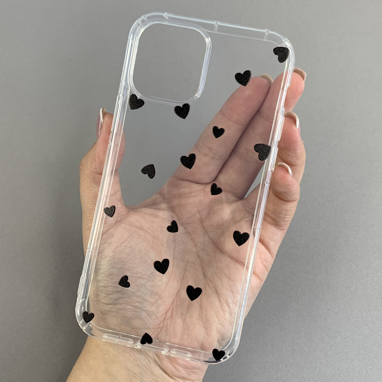 Чохол для Apple iPhone 12 Pro чохол із чорними сердечками на телефон айфон 12 про прозорий a01f