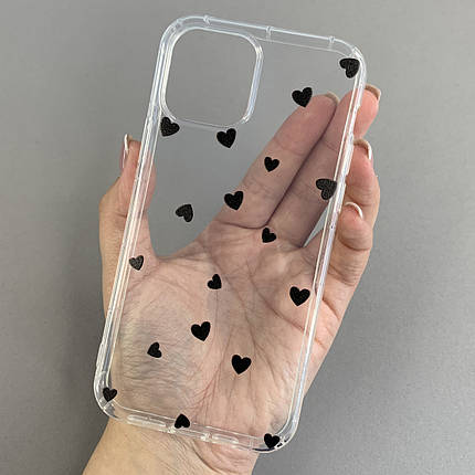Чохол для Apple iPhone 12 Pro чохол із чорними сердечками на телефон айфон 12 про прозорий a01f, фото 1