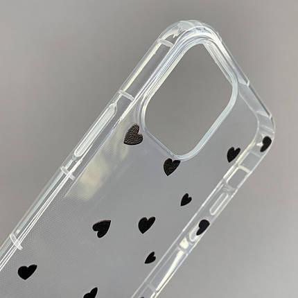 Чохол для Apple iPhone 12 Pro чохол із чорними сердечками на телефон айфон 12 про прозорий a01f, фото 2