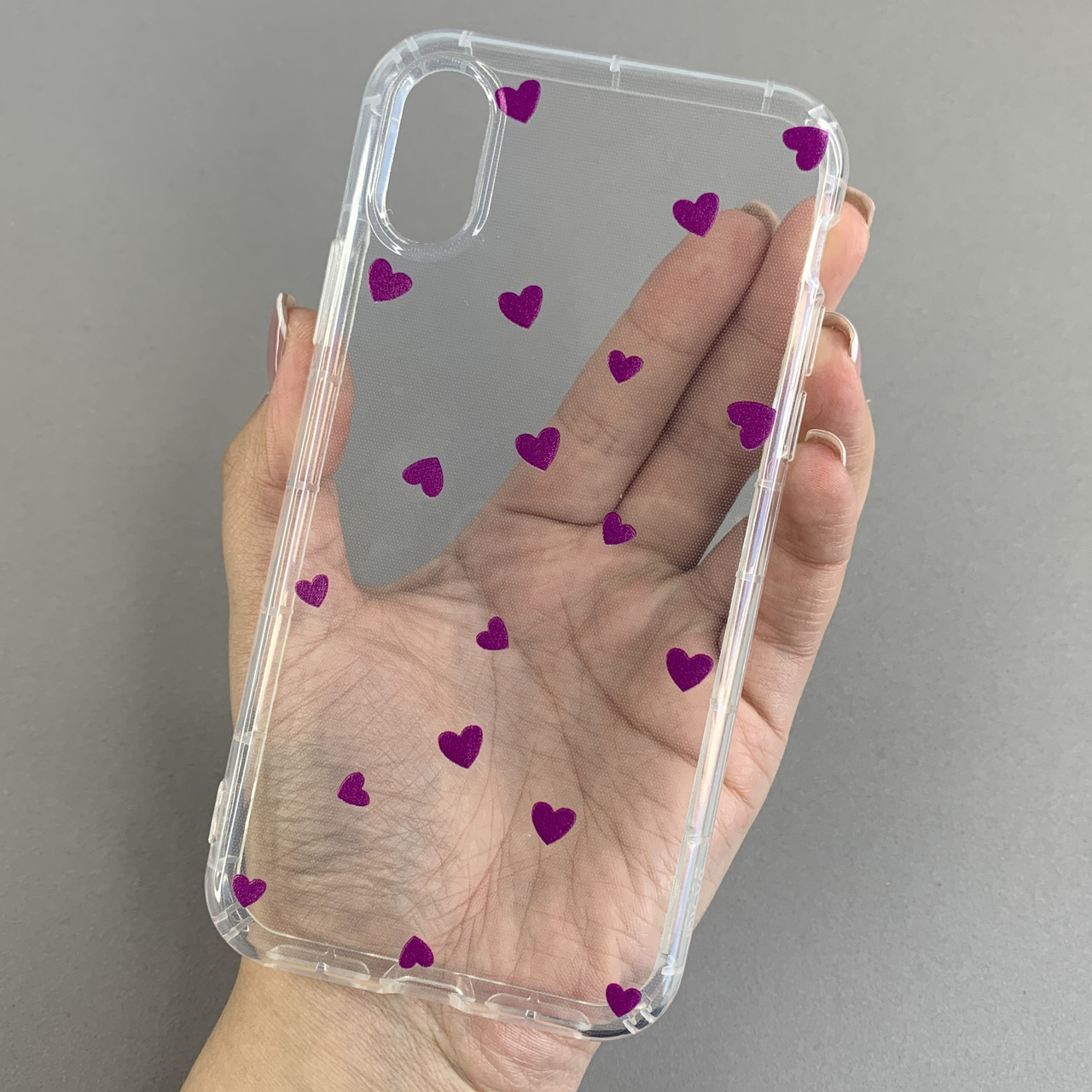 Чохол для Apple iPhone X / Xs чохол з фіолетовими сердечками на телефон айфон х / хс прозорий a01f