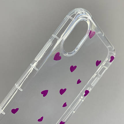 Чохол для Apple iPhone X / Xs чохол з фіолетовими сердечками на телефон айфон х / хс прозорий a01f, фото 2