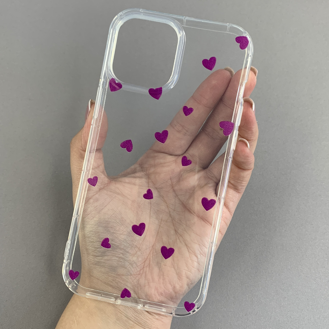Чохол для Apple iPhone 12 Pro Max чохол із фіолетовими сердечками на телефон айфон 12 про макс прозорий a01f