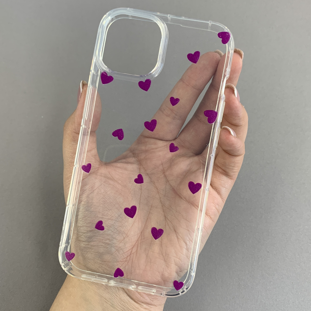 Чохол для Apple iPhone 14 чохол із фіолетовими сердечками на телефон айфон 14 прозорий a01f