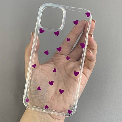 Чохол для Apple iPhone 14 чохол із фіолетовими сердечками на телефон айфон 14 прозорий a01f, фото 1