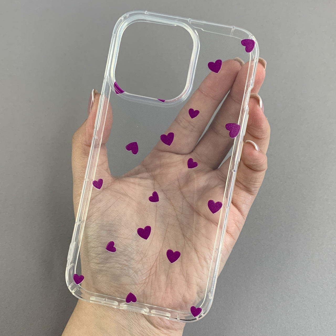 Чохол для Apple iPhone 13 Pro чохол з фіолетовими сердечками на телефон айфон 13 про прозорий a01f