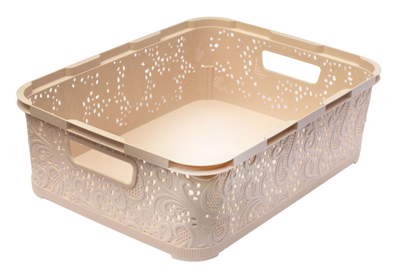 Кошик пластиковий Ажур без кришки бежевий 12 літрів 39*28.5*12 см (Полімерпобут) (для аркушів А4), фото 1