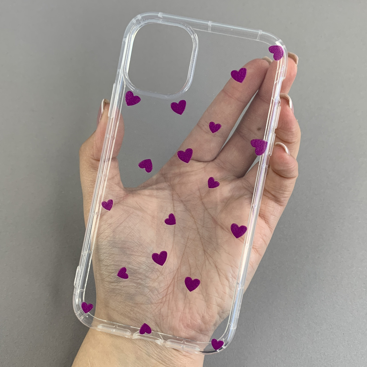 Чохол для Apple iPhone 11 чохол із фіолетовими сердечками на телефон айфон 11 прозорий a01f
