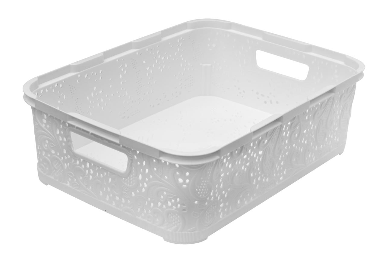 Кошик пластиковий Ажур без кришки білий 12 літрів 39*28.5*12 см (Полімерпобут) (для аркушів А4), фото 1