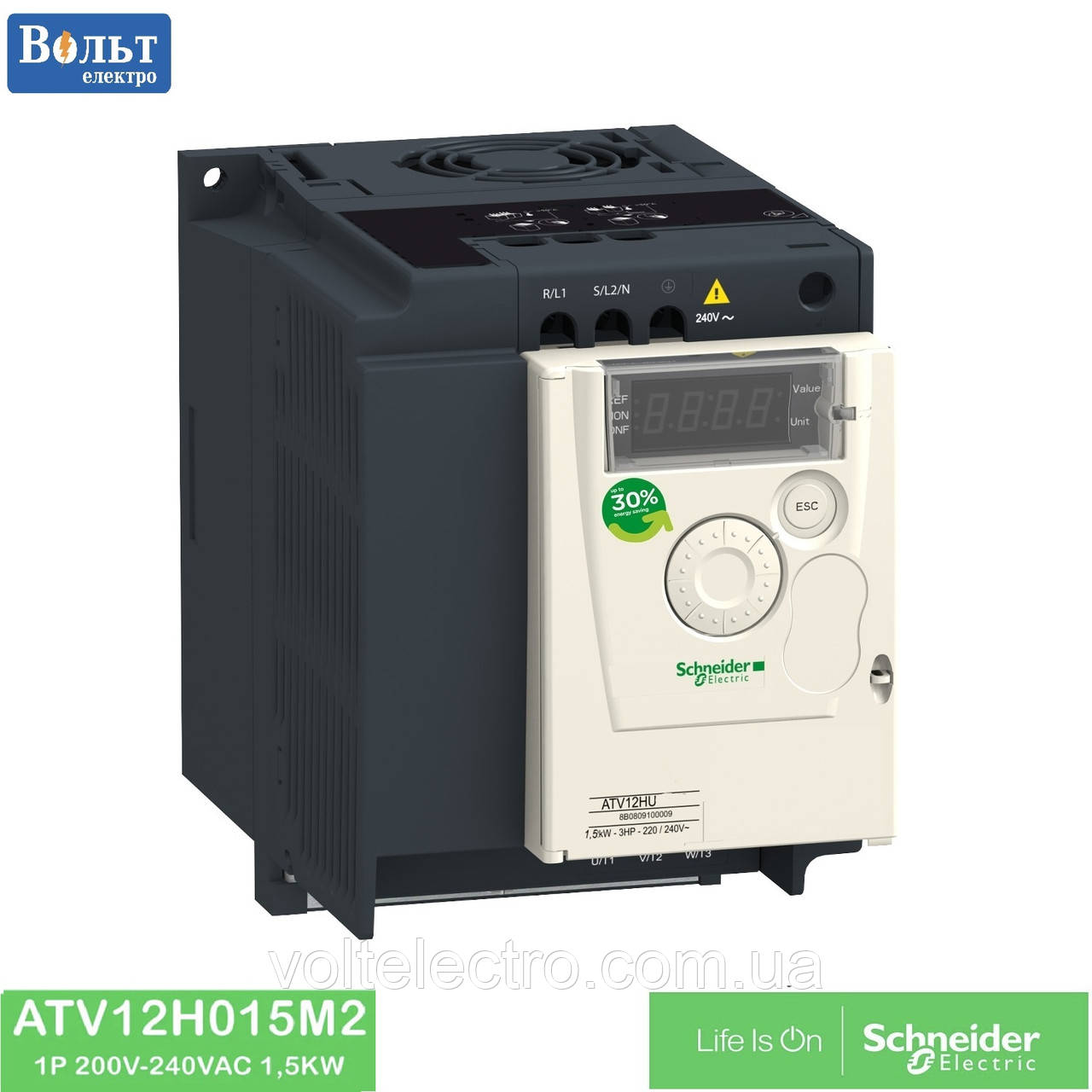 Перетворювач частоти ATV12 1.5 кВт, 7.5 А, 1 фаза ATV12HU15M2TQ