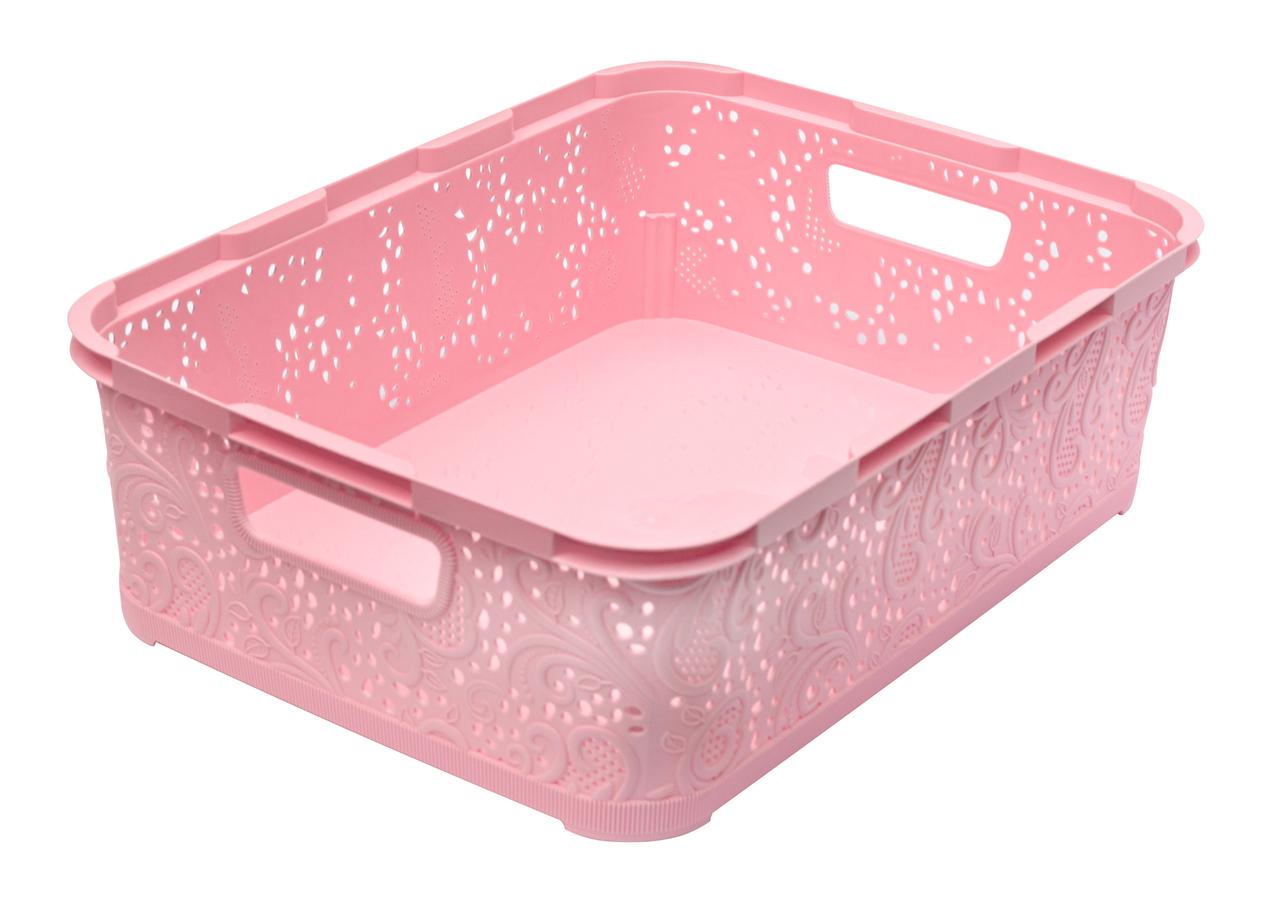 Кошик пластиковий Ажур без кришки рожевий 12 літрів 39*28.5*12 см (Полімерпобут) (для аркушів А4), фото 1