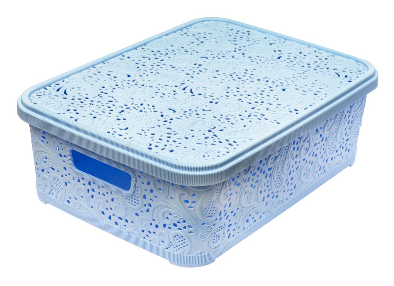 Кошик пластиковий Ажур з кришкою блакитний 12 літрів 39*28.5*13 см (Полімерпобут), фото 1