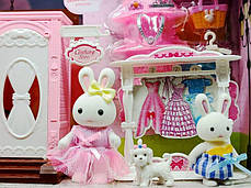 Набір дитячих меблів з будиночком для зайчат 3 персонажі 44х14х24 см, фото 3