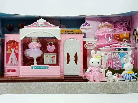 Набір дитячих меблів з будиночком для зайчат 3 персонажі 44х14х24 см, фото 1